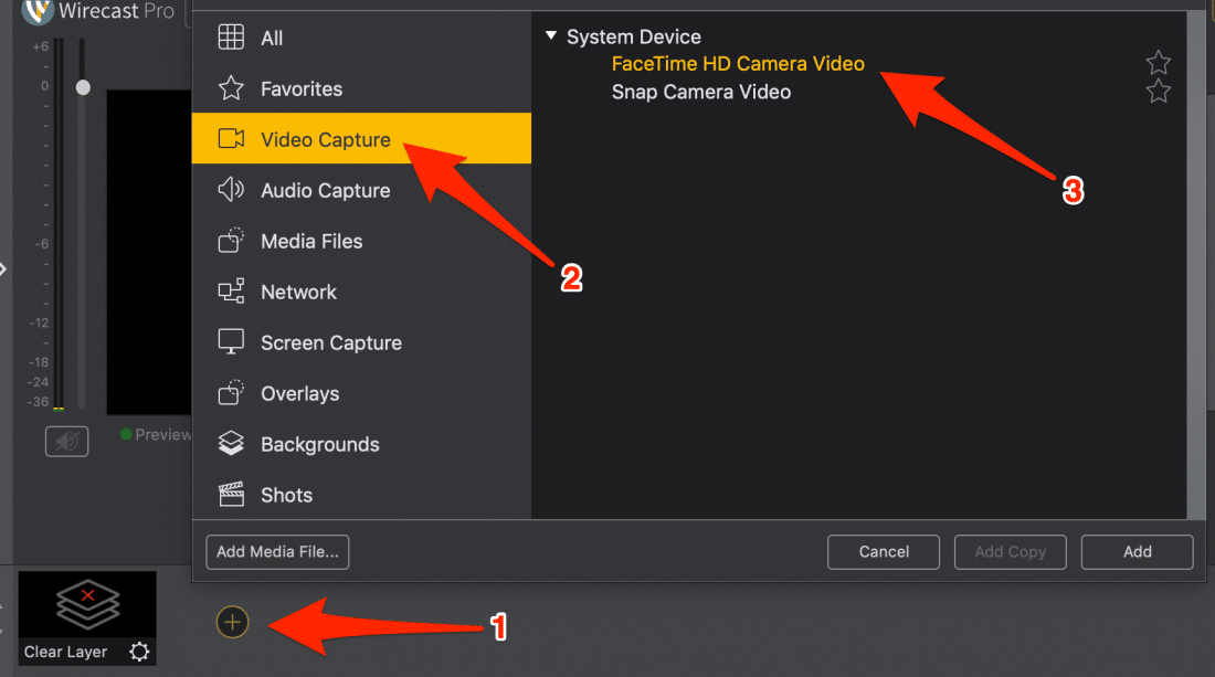 Adding your Webcam in Wirecast