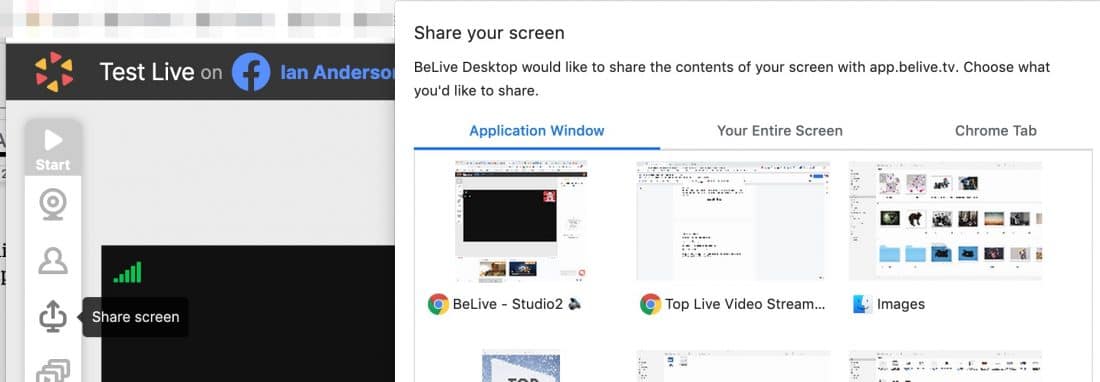 Sharing your screen in BeLive