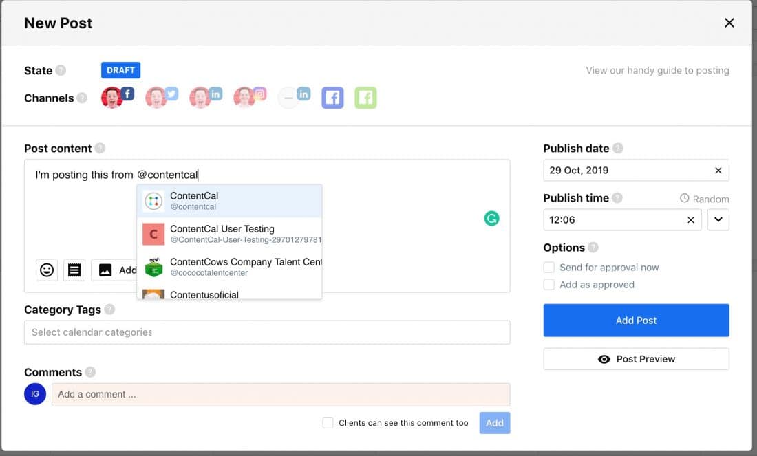 Creating a post in ContentCal