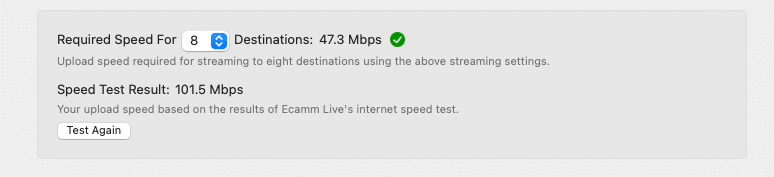 Ecamm Live Internet Speed Checker