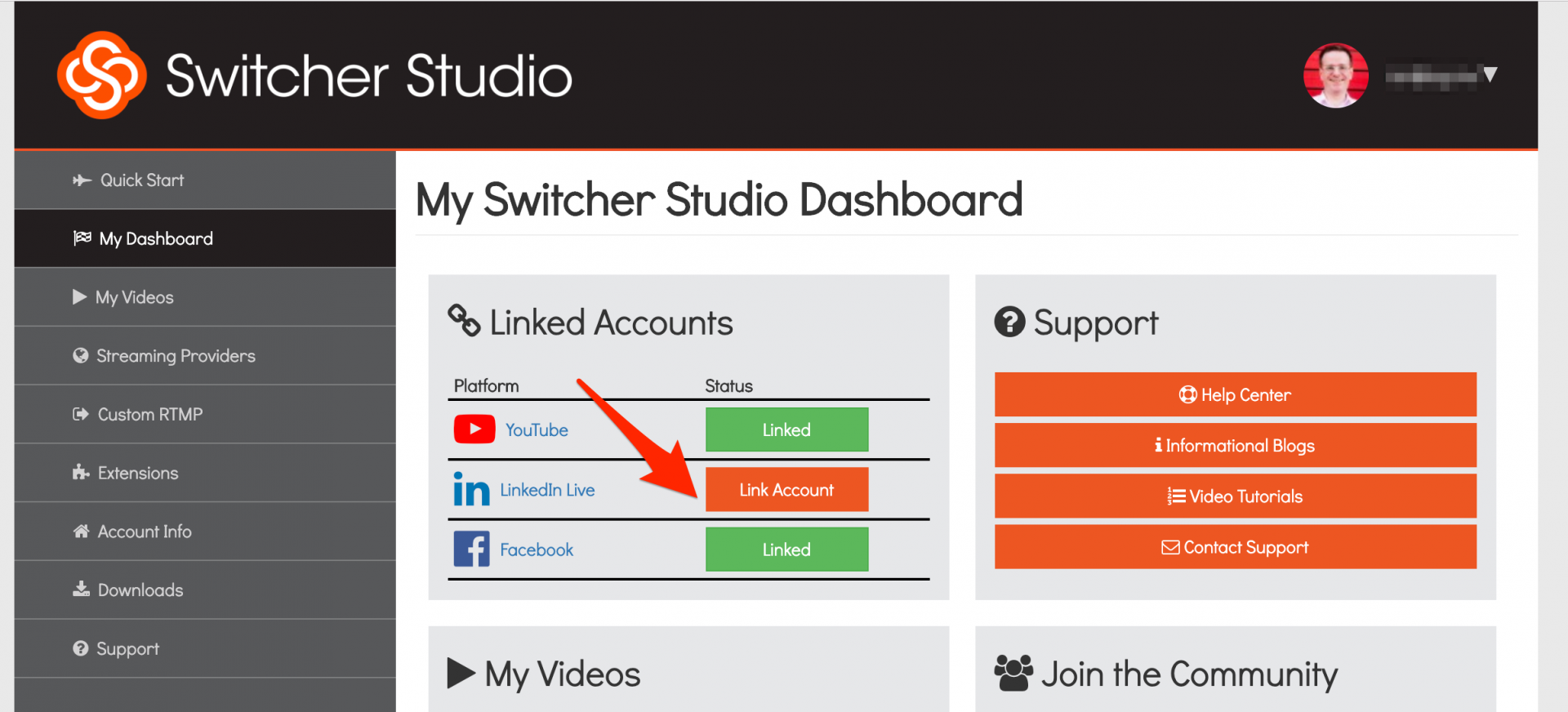 Adding LinkedIn Live in the SwitcherStudio Dashboard