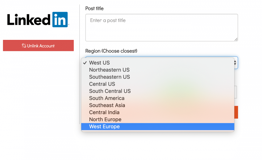 Select LinkedIn Live Region in SwitcherStudio