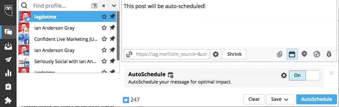 The AutoSchedule button in the legacy message composer