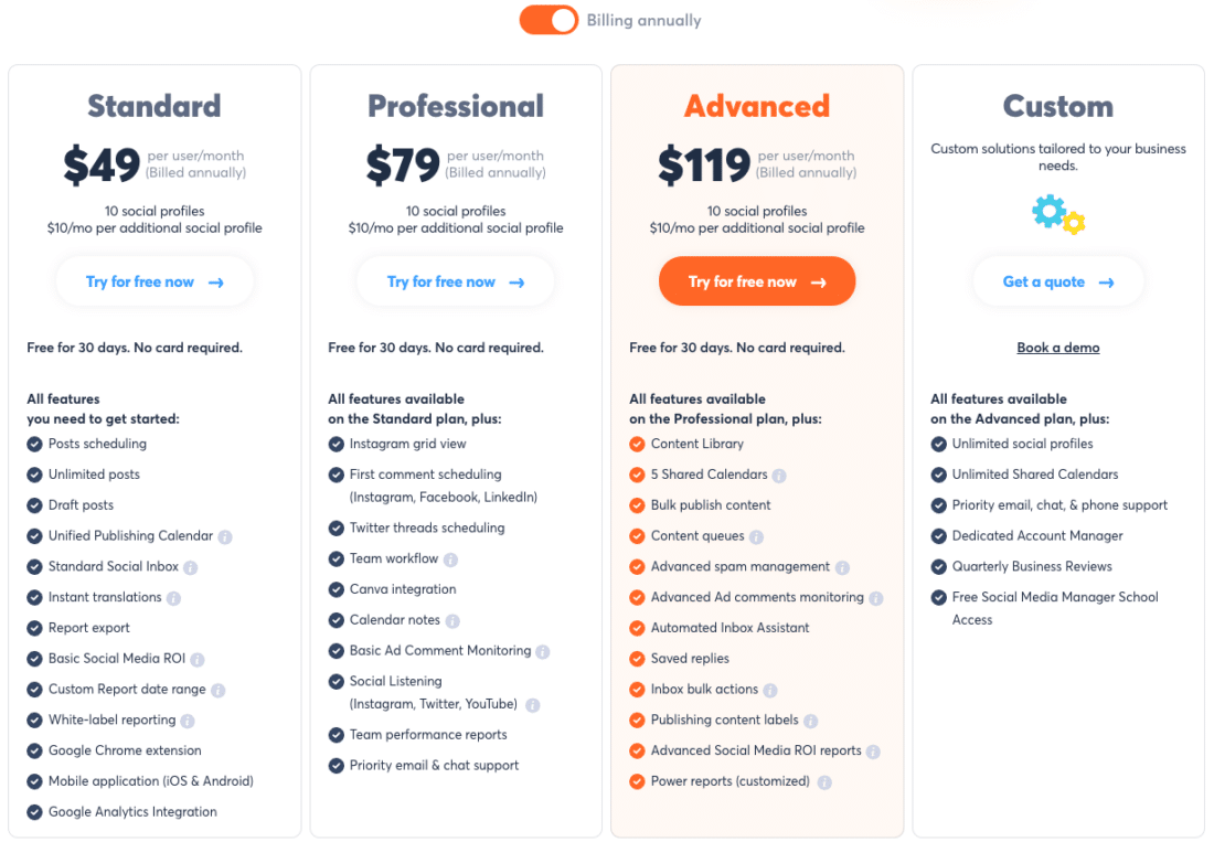 Screenshot of Agorapulse's Pricing Screen in 2023