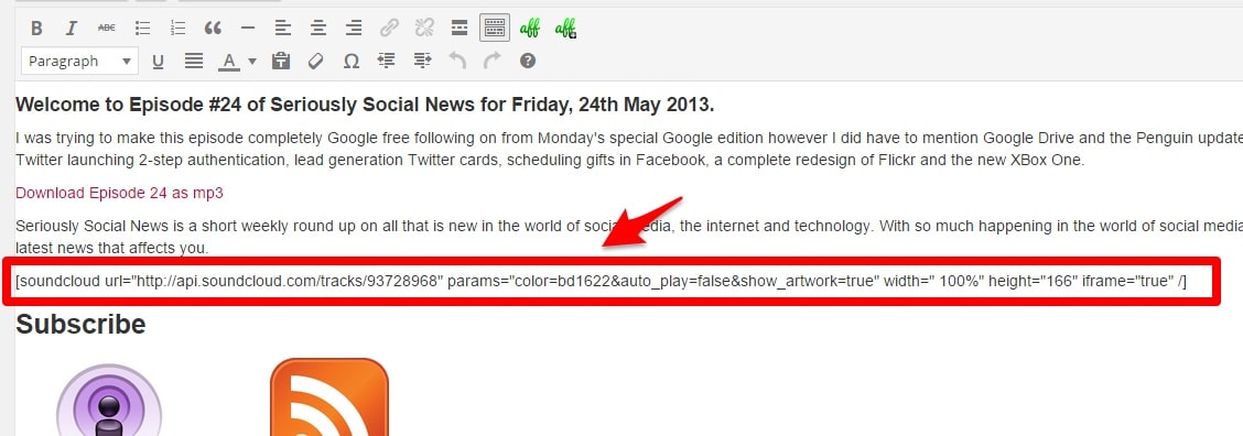 Embed Soundcloud Shortcode into WordPress post