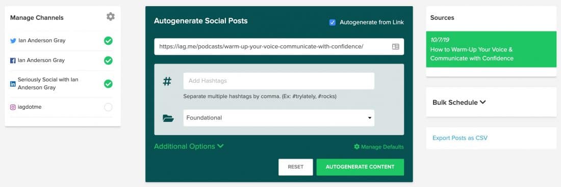 Autogenerate social media posts from content