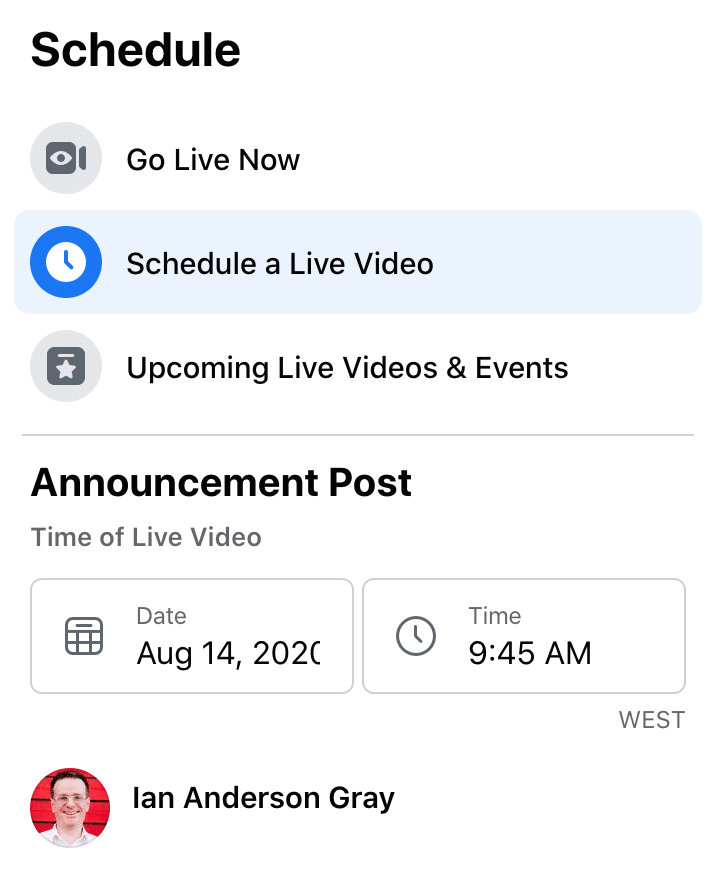 Scheduling a Facebook Live