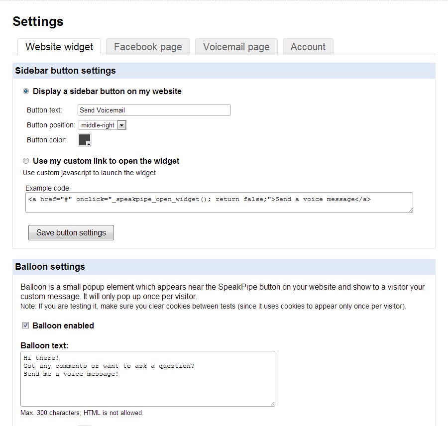 speakpipe settings